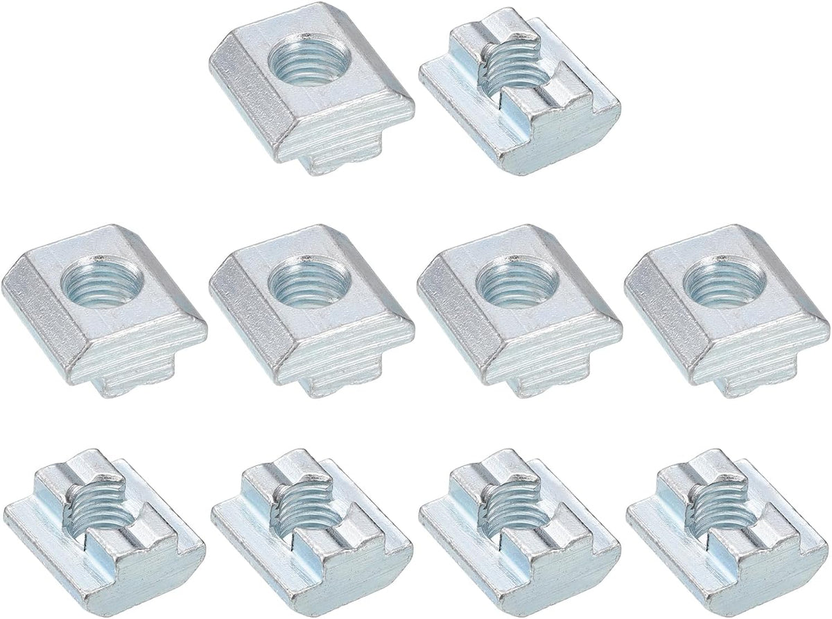 t Nuts, 10pcs - Galvanized Carbon Steel t Slot Bolts, 4545 Series M10 Hammer Head Fastener, Sliding t Nuts for Aluminum Extrusion Profile (Silver)