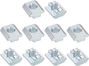 t Nuts, 10pcs - Galvanized Carbon Steel t Slot Bolts, 4545 Series M10 Hammer Head Fastener, Sliding t Nuts for Aluminum Extrusion Profile (Silver)
