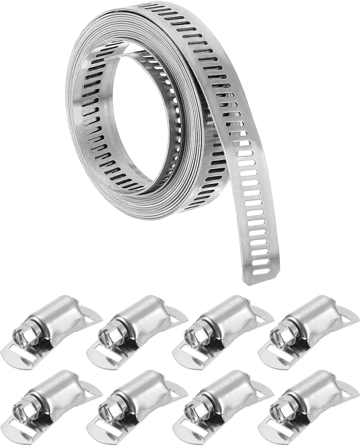 304 Stainless Steel Hose Clamps, Cut-To-Fit 6.5 ft Metal Strap + 8 Stronger Fasteners Kit, Adjustable Worm Gear Band Hose Clamps for DIY Intercooler Pipe Plumbing Tube Fuel Line
