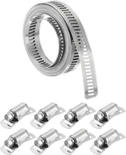 304 Stainless Steel Hose Clamps, Cut-To-Fit 6.5 ft Metal Strap + 8 Stronger Fasteners Kit, Adjustable Worm Gear Band Hose Clamps for DIY Intercooler Pipe Plumbing Tube Fuel Line