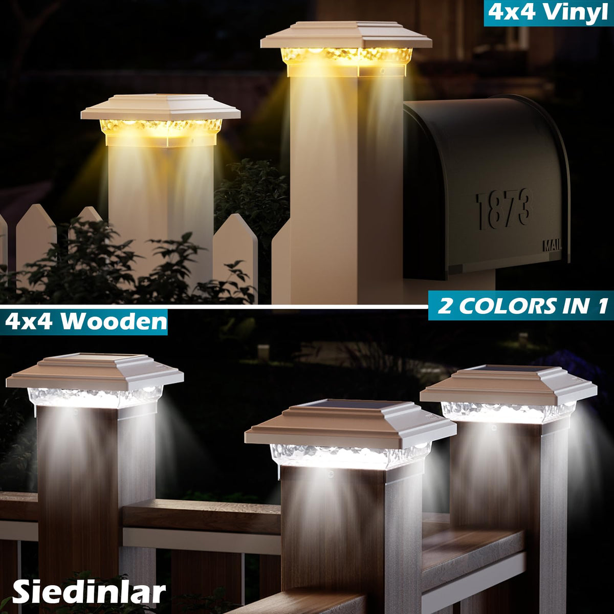 LinkMejor 4x4 Solar Post Cap Lights 50 Lumens, 2 Modes, 2 Pack, White