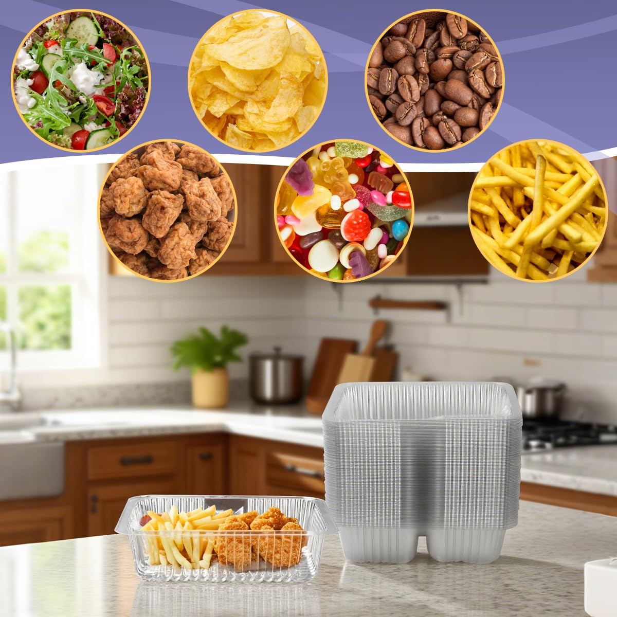 LinkMejor 100 Pcs 12oz 6.5''x5'' Cutii de Nachos din Plastic