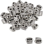 LinkMejor 50 Pcs Plastic Cord Locks Spring Stopper Double Hole Toggle Fastener Stopper Rope End for Drawstrings Clothing, Shoelaces, Bags, Tie-Downs, Silver Tone