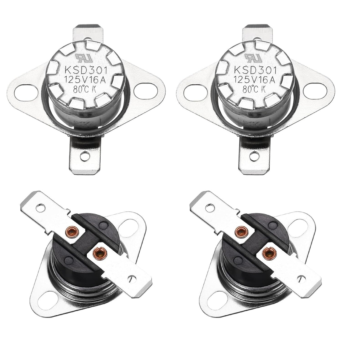 4 Pcs KSD301 Thermostat 80°C/176°F 16A Normally Open N.O Adjust Snap Disc Temperature Switch for Microwaves,Oven,Coffee Maker,Ceramic Material