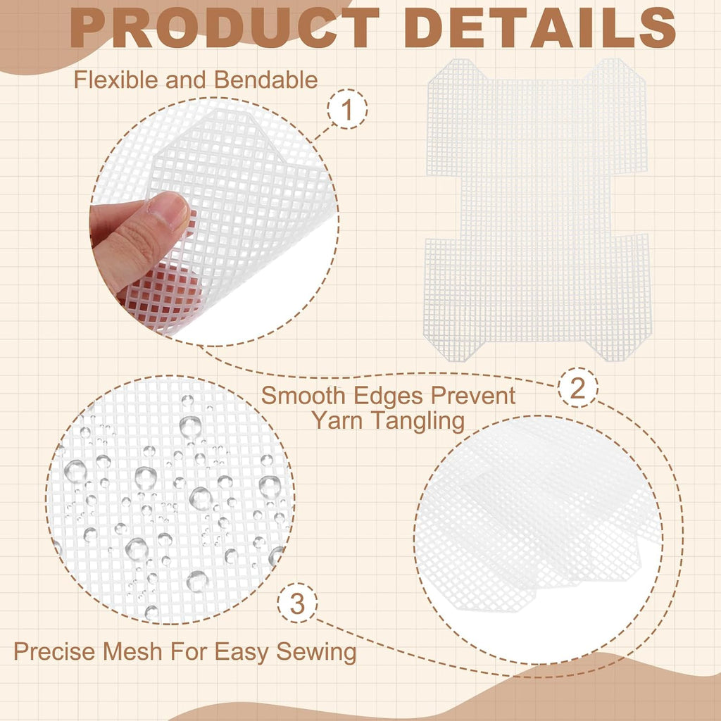 8Pcs Plastic Mesh Canvas Sheet, 10.3 x 7.3 Inch Plastic Mesh Sheet for Crochet Purse Making, Blank Canvas for Embroidery, Crafting, DIY Project, White