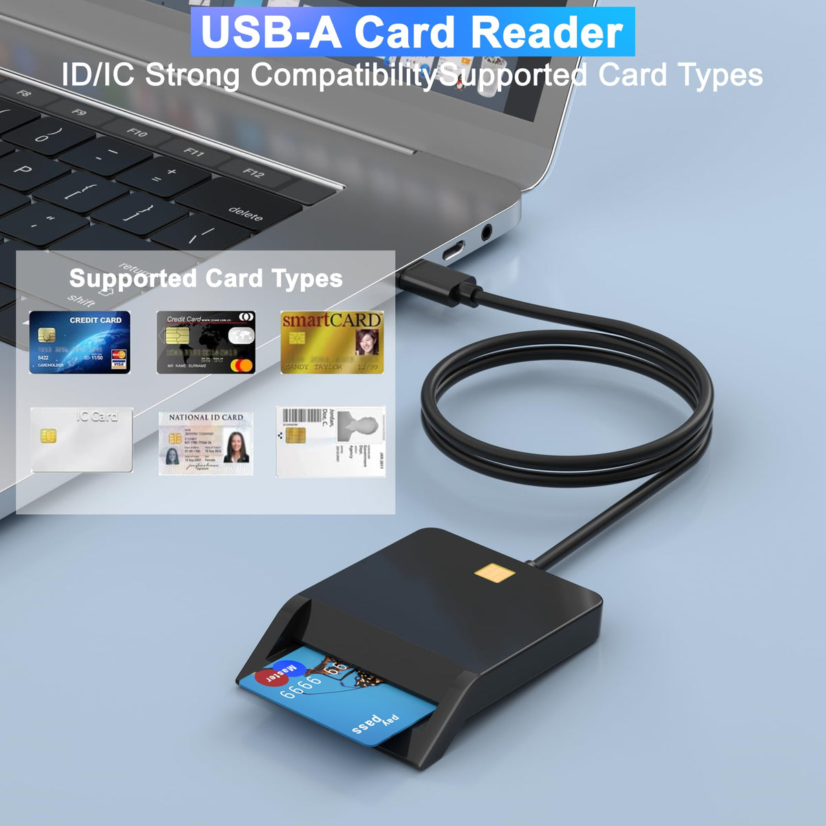 Lecteur CAC Militaire, Lecteur de Carte CAC Intelligente, Lecteur de Carte CAC Militaire USB-A Commun pour l'Accès DOD, Compatible avec Windows, Mac OS