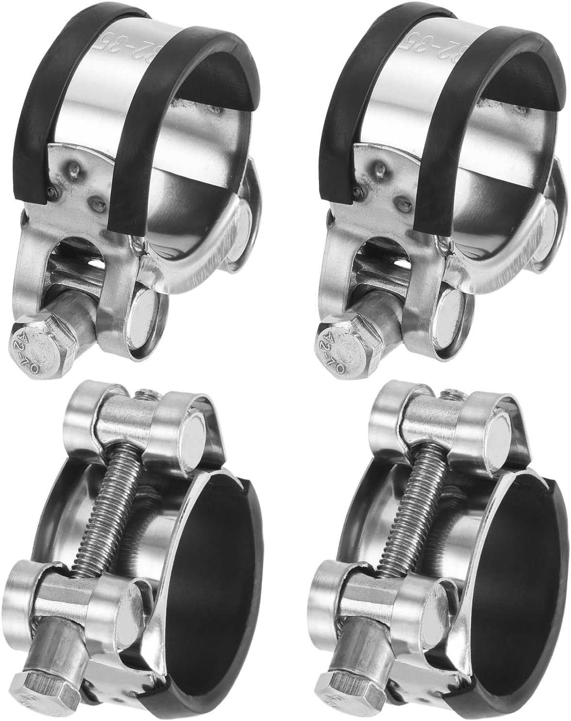 T-Bolt Hose Clamp, 4Pcs 32-35mm Adjustable Stainless Steel Rubber Cushioned Intake Intercooler Pipe Clamps Hose Clip for Industrial