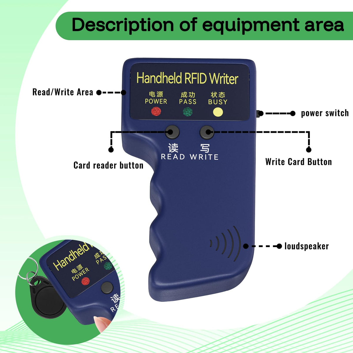 Håndholdt ID-kopierer 125kHz RFID-kopierer med 10 stk. blanke T5577 nøglefobs