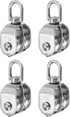 4pcs M15 Double Pulley Block, Stainless Steel Swivel Rigging Lifting Wheel Fixed Pulley, Crane Hanging Wire Towing Wheel, Rope Cable Pulley Roller
