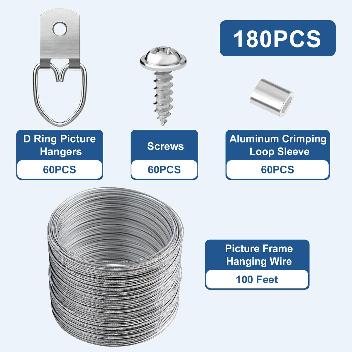 Kit de Ganchos de Suspensão de Imagens 181 Pcs Fio Anel D Hanger Quadro Metálico