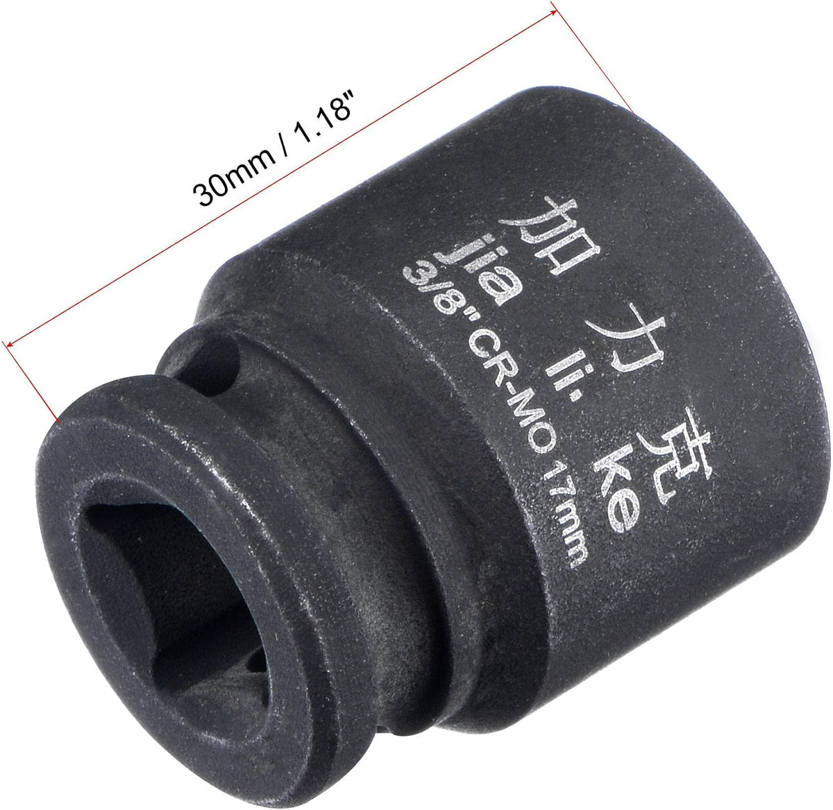 Soquete Raso de Impacto de 6 Pontos, com Diâmetro de 3/8" e Profundidade de 17mm, Tamanho Métrico Padrão CR-MO