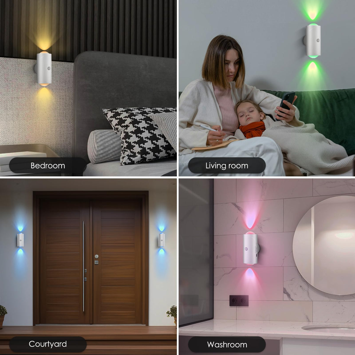 مستشعر حركة LED للضوء الليلي، مصباح السلم شحن مسبق، 7 ألوان