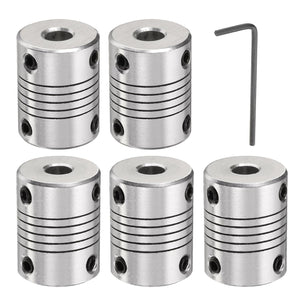 5 Pz. Connettore di giunzione motore con coupling in alluminio 6.35mm a 6.35mm, Connettore flessibile per motore, Connettore per motore passo-passo per macchina CNC e stampante 3D (L25xD19)