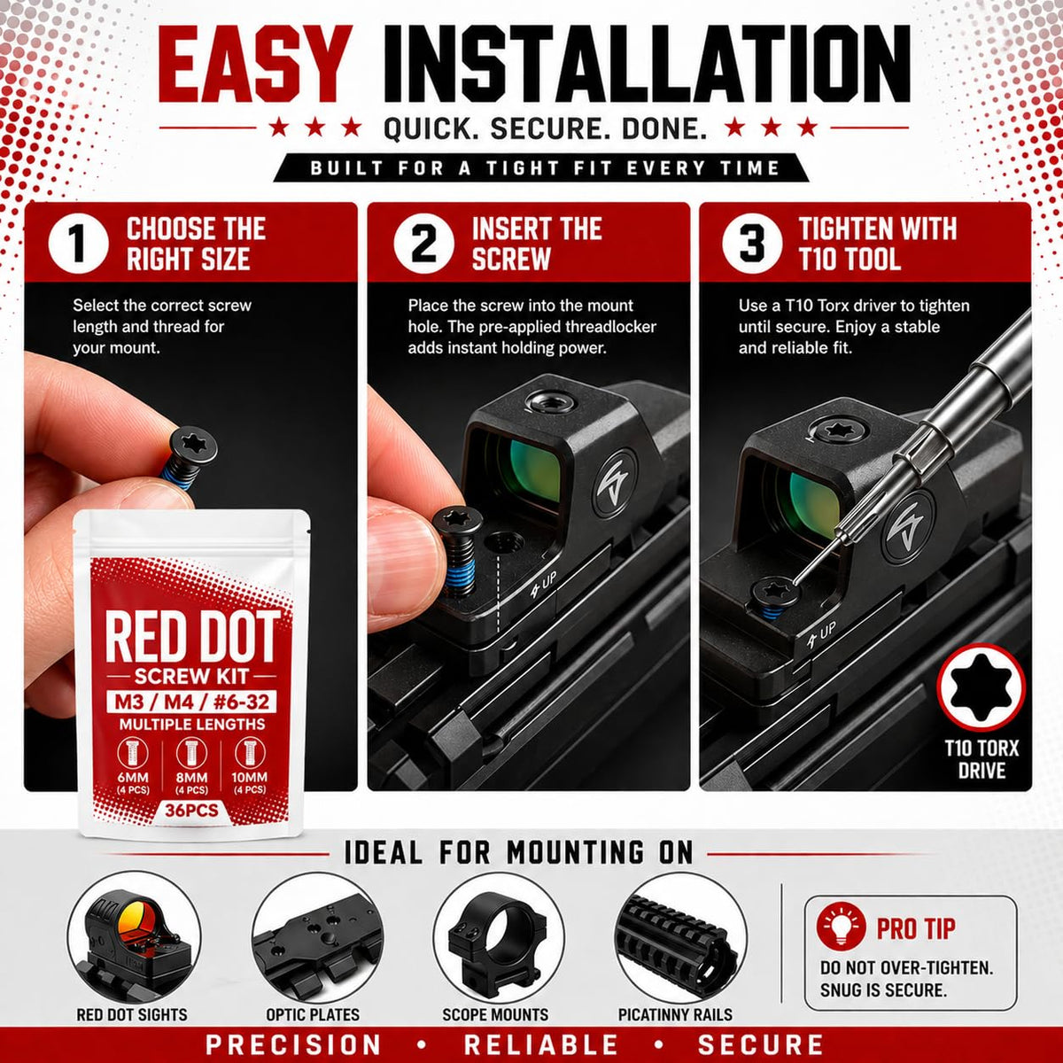 Red Dot Skrukkit, Torx Optisk Festmærker med M3, M4, 6-32, Threadlocker