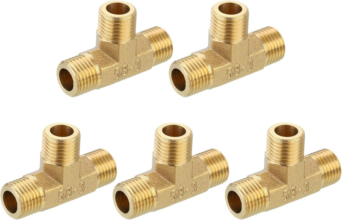 Brass Tee Pipe Fitting, G1/4" x G1/4" x G1/4" 3 Way T-Connector Coupler Adapter for Gas Transport Connect Pipelines, 5pcs