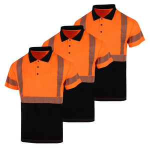 LinkMejor 3 Pcs Camisas de Polo de Segurança Refletivas de Alta Visibilidade para Homens, ANSI Classe 2, Trabalho em Construção, Manga Curta (Néon Laranja, 4XL)