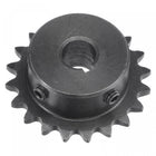 20 Tooth Roller Sprocket, #25 Chain Single Strand 1/4" Pitch, 10mm Bore Black Oxide C45 Carbon Steel, 3x1.4mm Keyway with Set Screws for ISO 04C