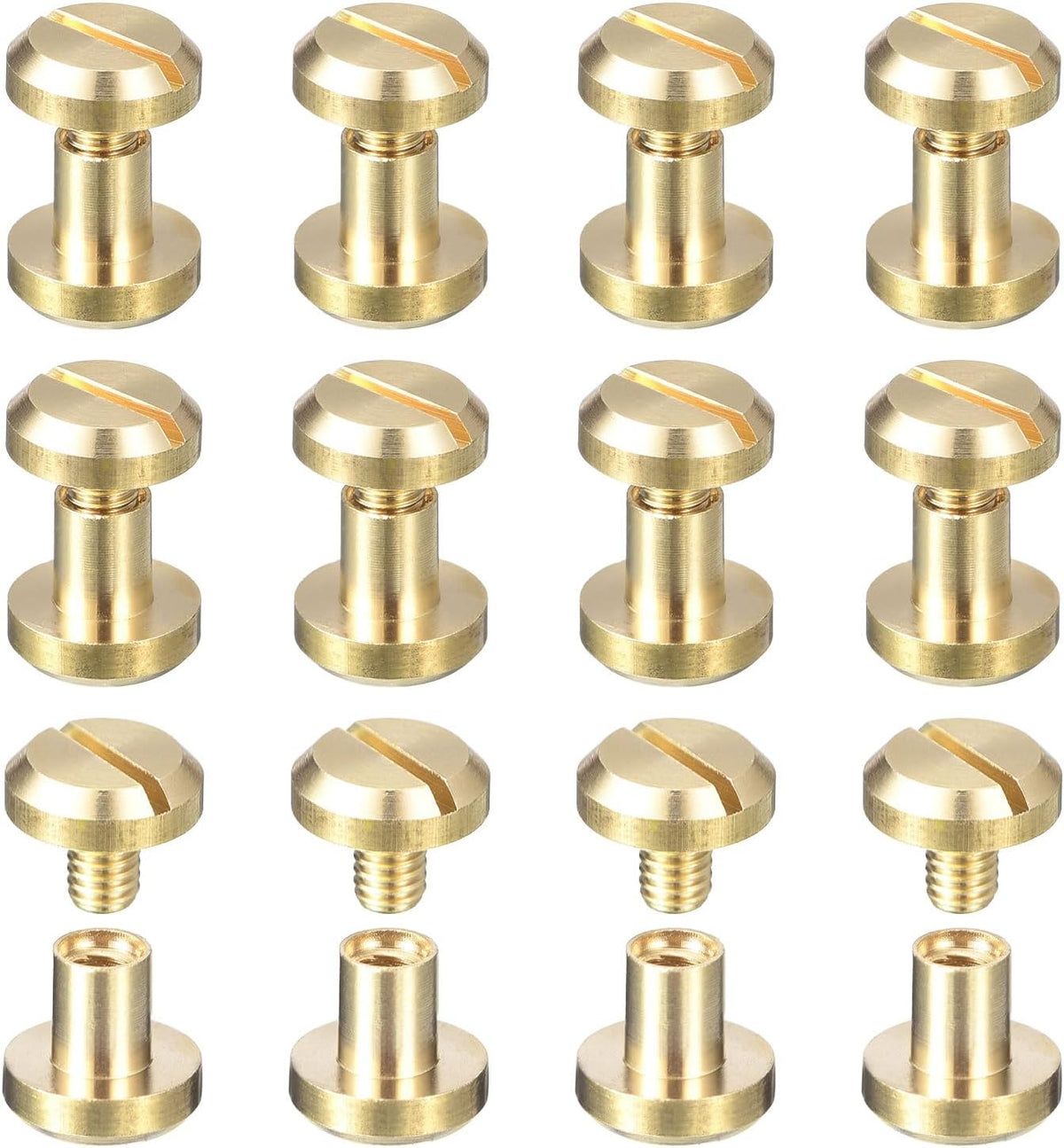 12Pack Brass Chicago Screws, 6x10mm Concave Screw Back Binding Post Nail Stud Rivets for DIY Leather Craft Belt Strap, Gold Tone