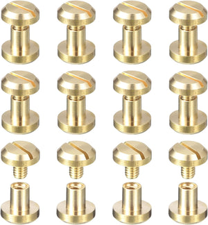 12Pack Brass Chicago Screws, 6x10mm Concave Screw Back Binding Post Nail Stud Rivets for DIY Leather Craft Belt Strap, Gold Tone