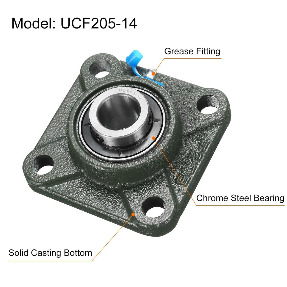 2pcs UCF201-8 패드 블록 베어링 1/2인치 보어 자동 정렬, 고체 cast iron base 사각 플랜지 설치 크롬 스틸 베어링