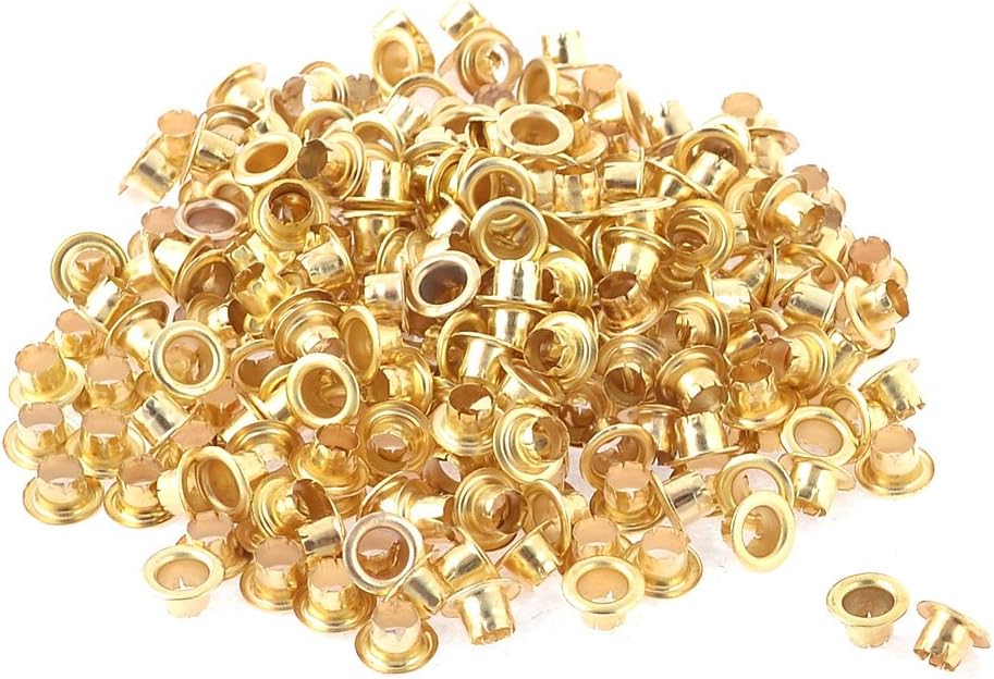 Metal Round Eyelet Grommet for Paper Clothes Shoes 250 Pcs Gold Tone
