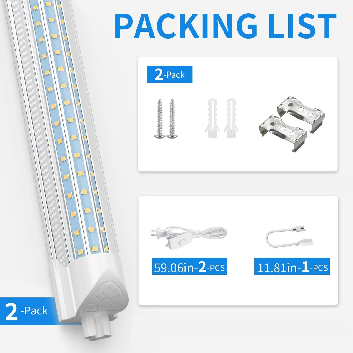 CNSUNWAY LED Lampada da Negozio 2FT, 25W, 3750LM, Colore 6500K, Struttura a D, Connessione Possibile