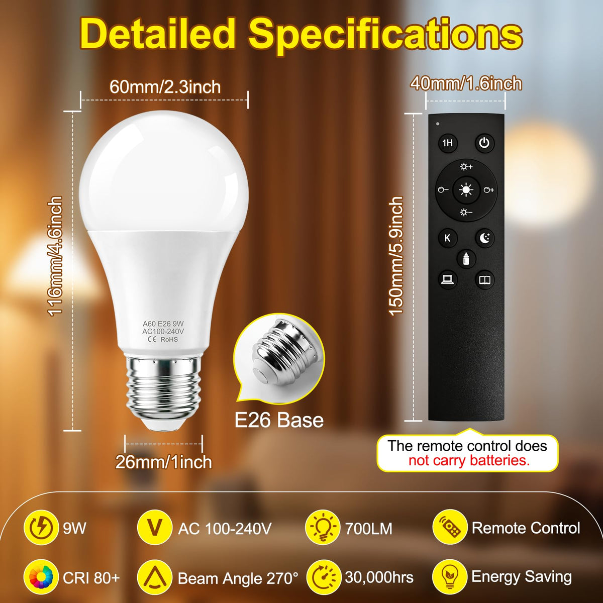 A19 Lampadine a LED a Distanza, 700LM 9W E26/E27 60W Equivalent