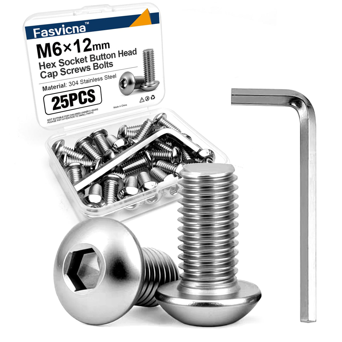 25PCS Vis à tête bombée M6x12, acier inoxydable 304