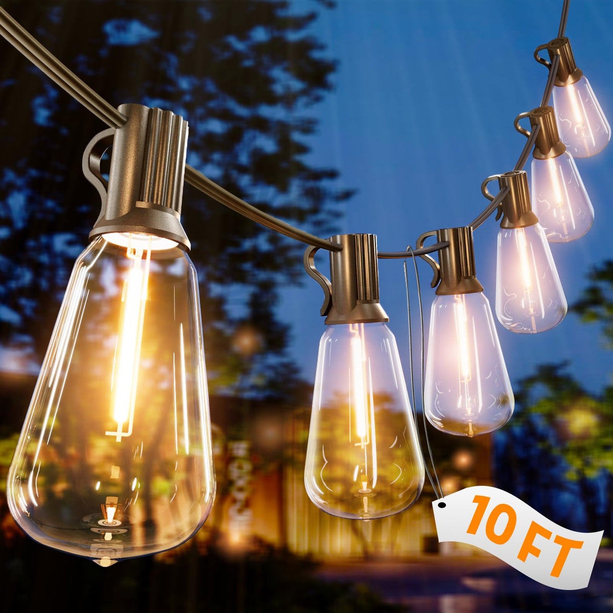 LinkMejor 10FT Outdoor String Lights Waterproof LED Patio Lights