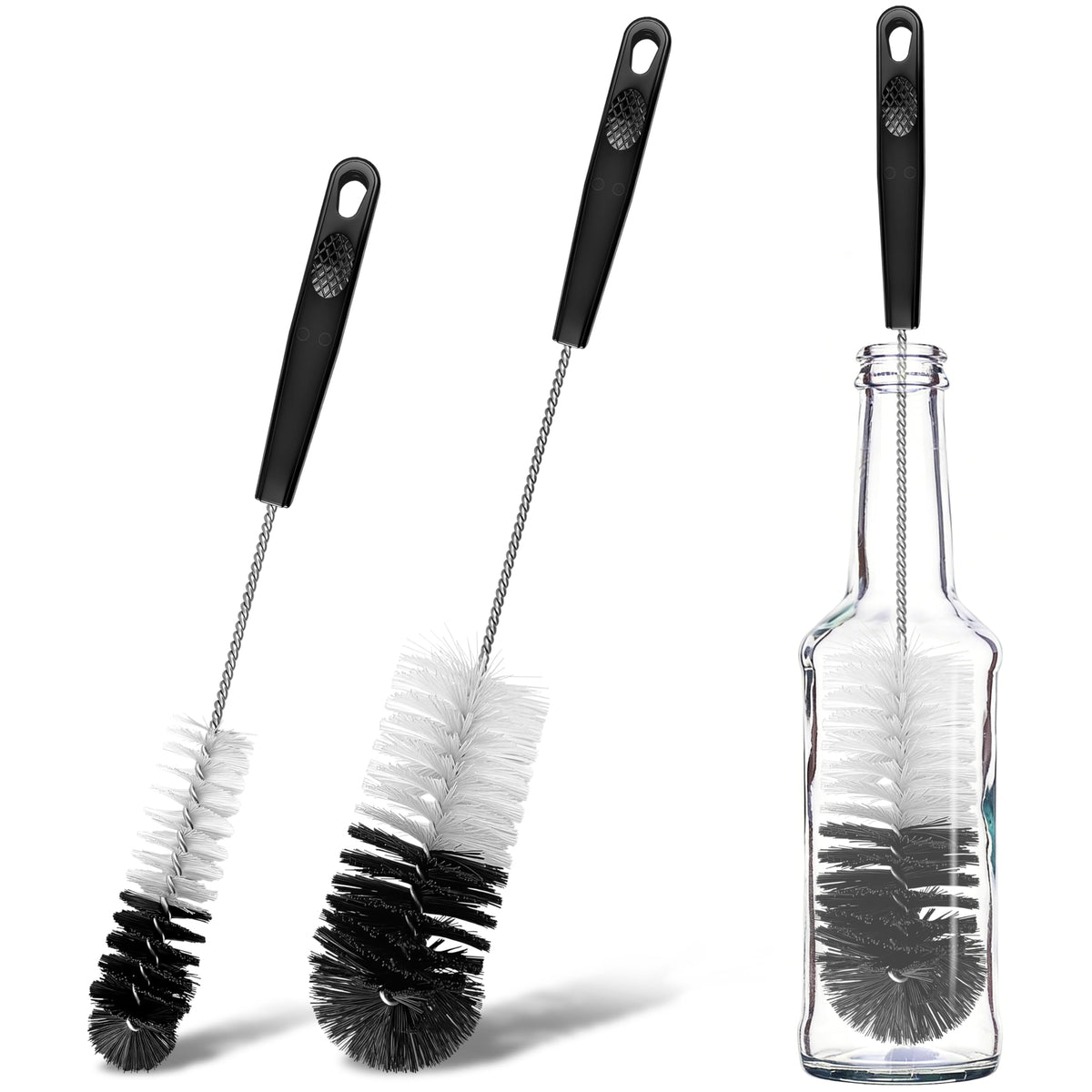 2 Pcs Set Spazzole per Bottiglie, Lunghe, Magre, Flessibili e Girevoli Pulitore