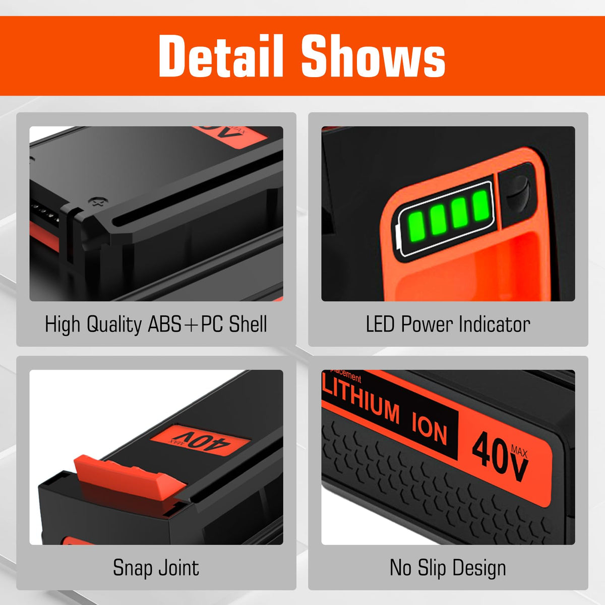 1개 팩 4Ah 블랙 앤 데커크 40V 배터리 LBX2540(오렌지) 대체용