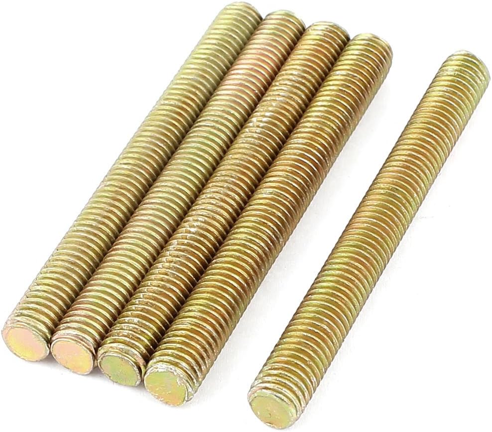 1.25mm Pitch M8 x 75mm Male Threaded Rod Bar Brass Tone 5 Pcs