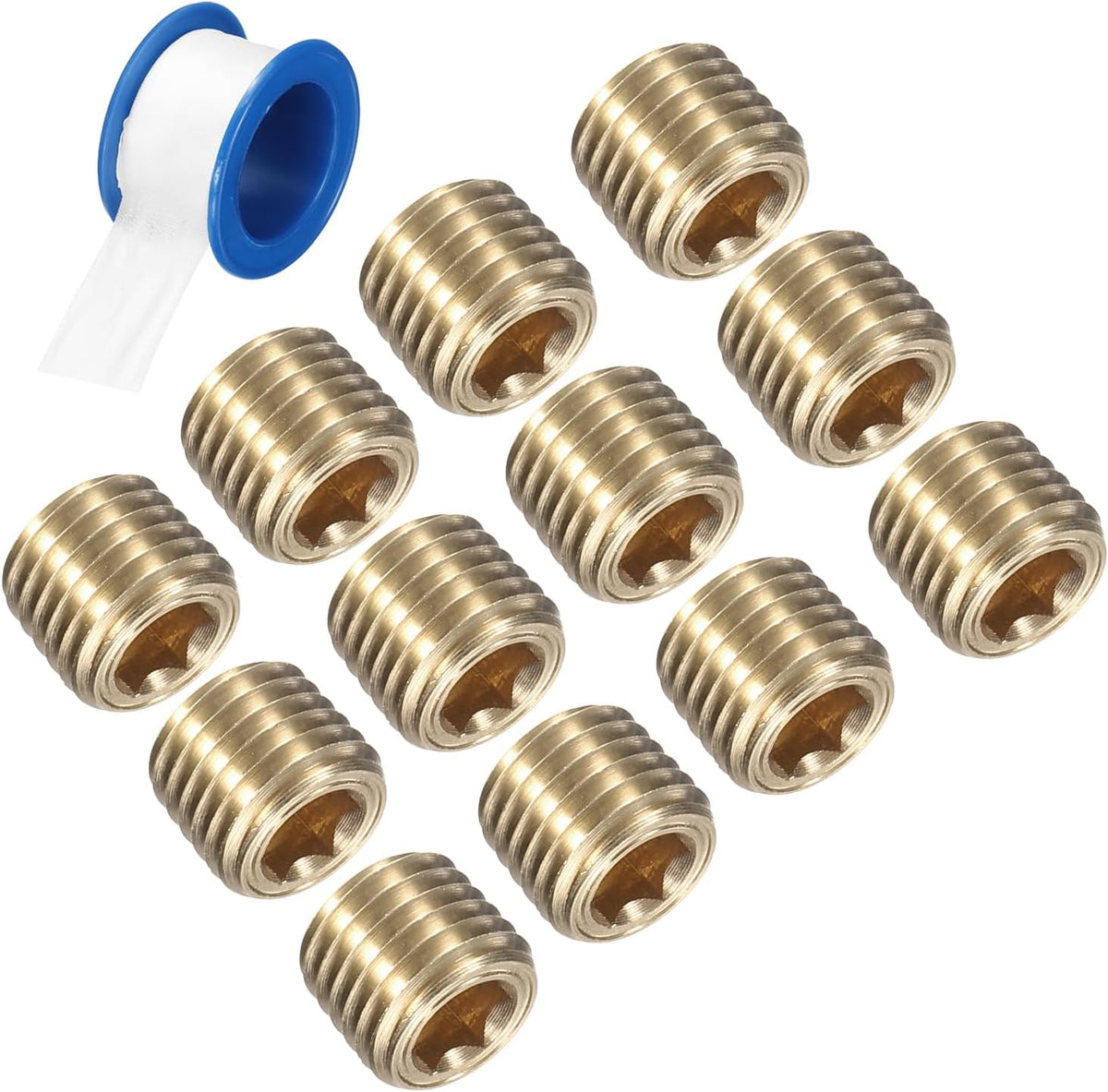 12Pcs 1/16 NPT Brass Pipe Plug Fitting, Male Thread Internal Hex Socket Pipe Cap, Countersunk Plug for Sealing Pipe Port, Pneumatic Solenoid Valve