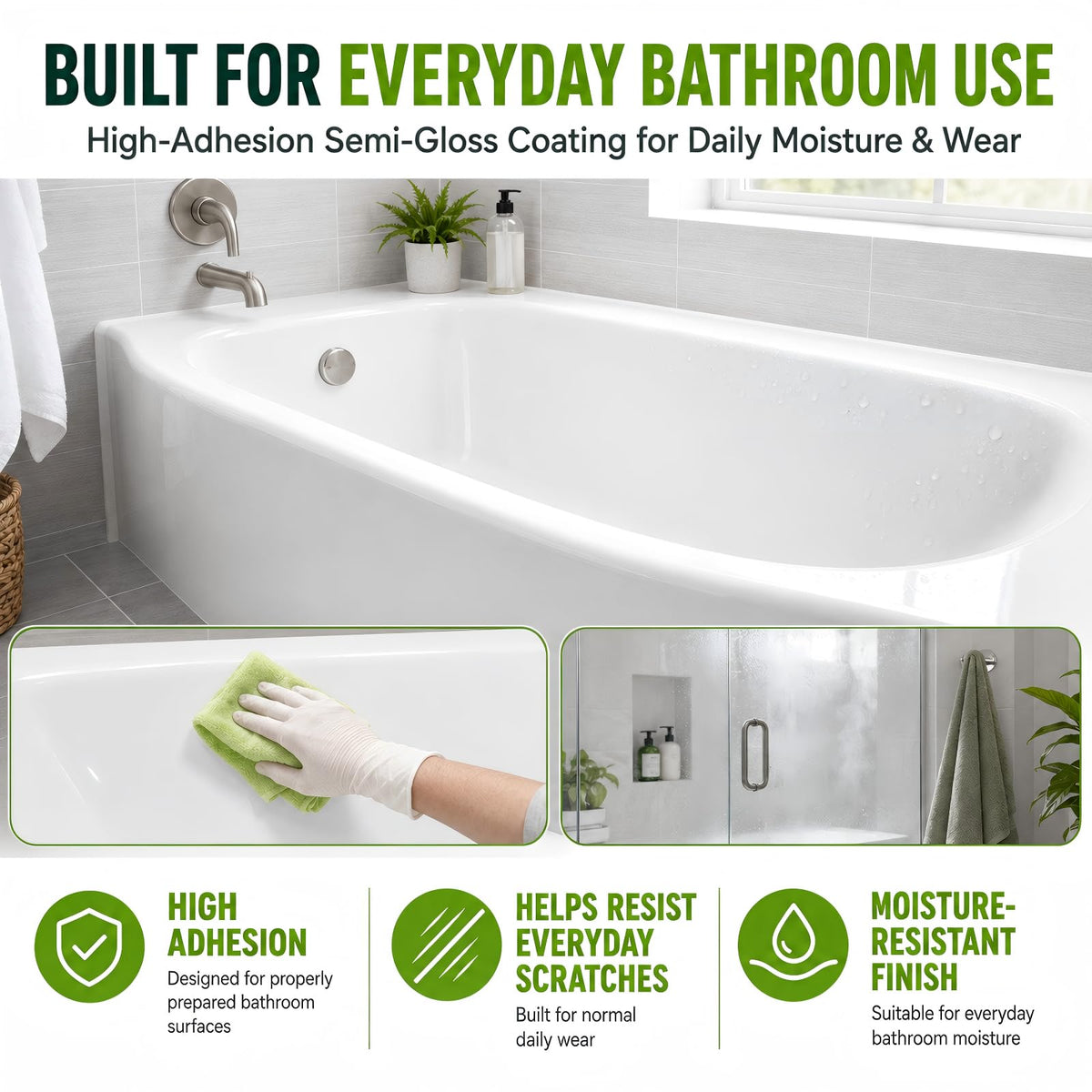 35 oz Vernice Tub e Piastrelle Bianca Semi-Gloss per Bagno, Vernice Tub e Piastrelle con Strumenti Completi, Copre Facilmente 50-60sq.ft, Kit di Rinnovamento Bagno a Basso Odore per Cucina, Lavandino, Doccia, Fibra di Vetro