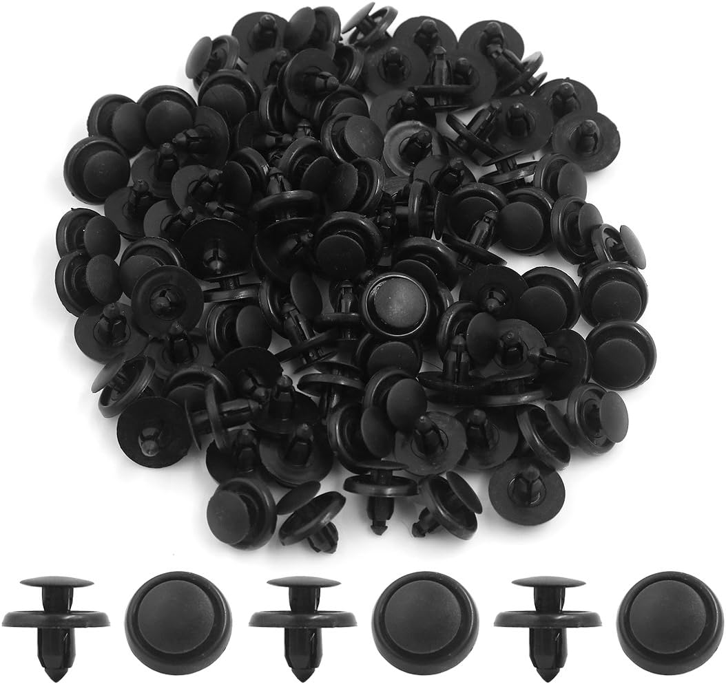100Pcs Universal Kunststoff Niet Schraubenaufsatz Stoßfänger Stoßdämpfer Druckknopf Clips Schwarz 7mm