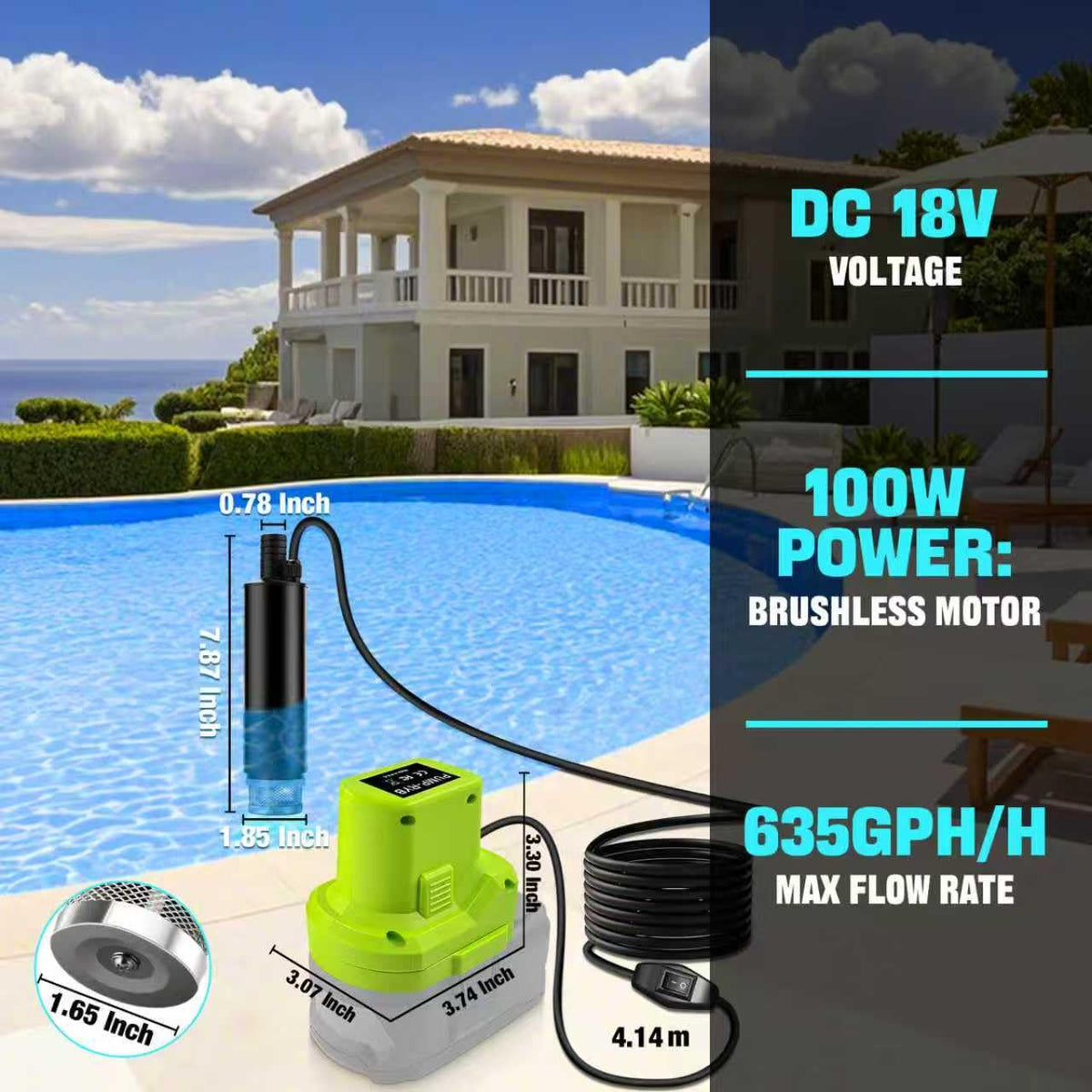 Submersible Water Pump for Ryobi 18V Battery