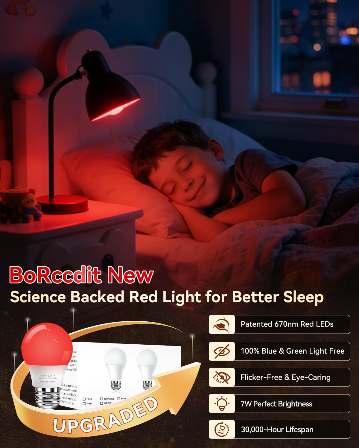 Lampadine rosse a 670 nm LinkMejor per il sonno, 100% per bloccare la luce blu, A15 7W 2PK