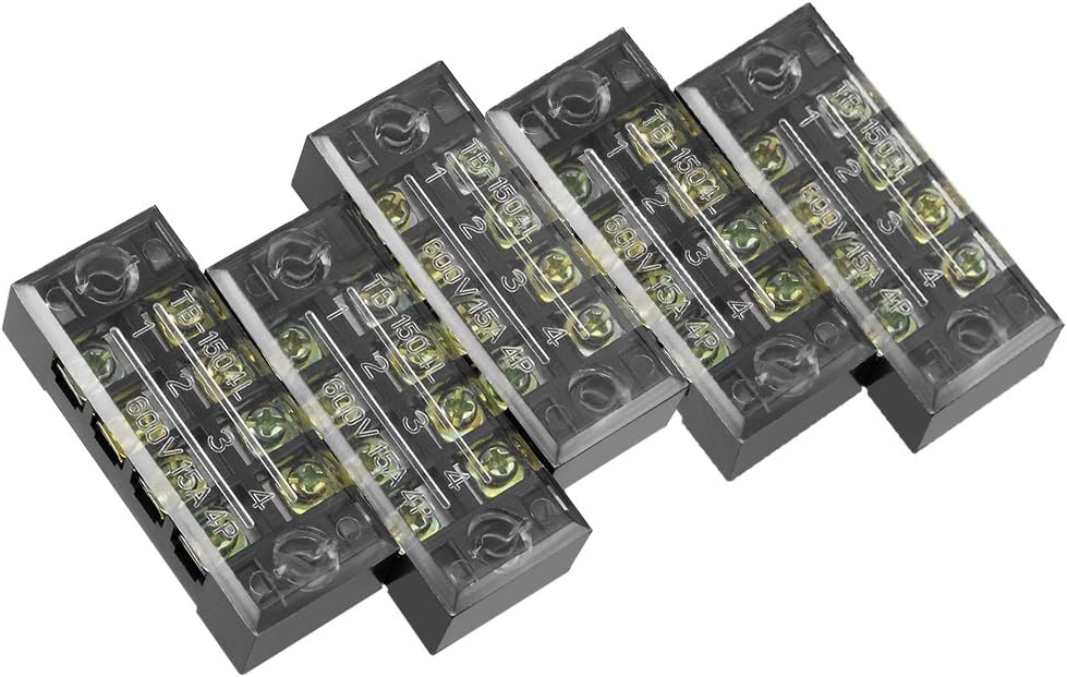 5 Pcs 4 Positions Dual Rows 600V 15A Cable Barrier Block Terminal Strip TB-1504L