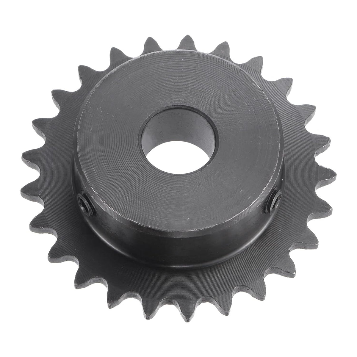 25 Tooth Roller Sprocket B Type, #25 Chain, Single Strand 1/4" Pitch, 12mm Bore Black Oxide C45 Carbon Steel with Set Screws for ISO 04C