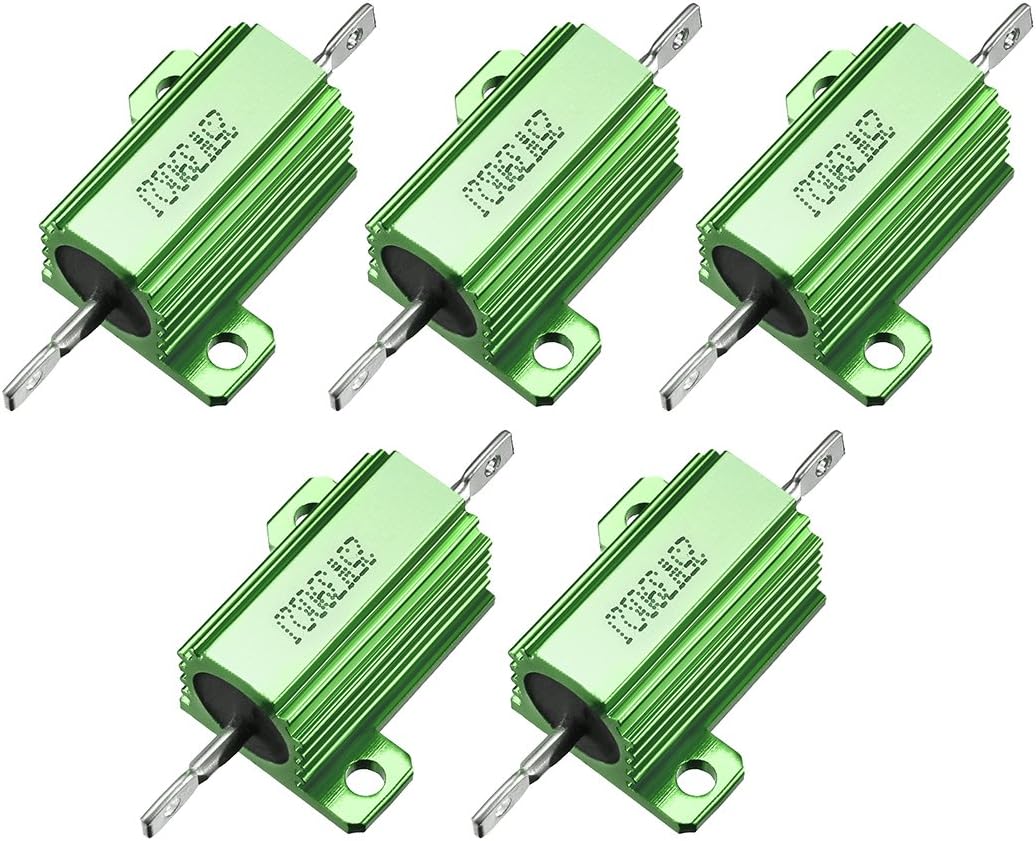25W 390 Ohm 5% Aluminum Housing Resistor Screw Chassis Mounted Aluminum Case Wirewound Resistor Load Resistors Green 5 pcs