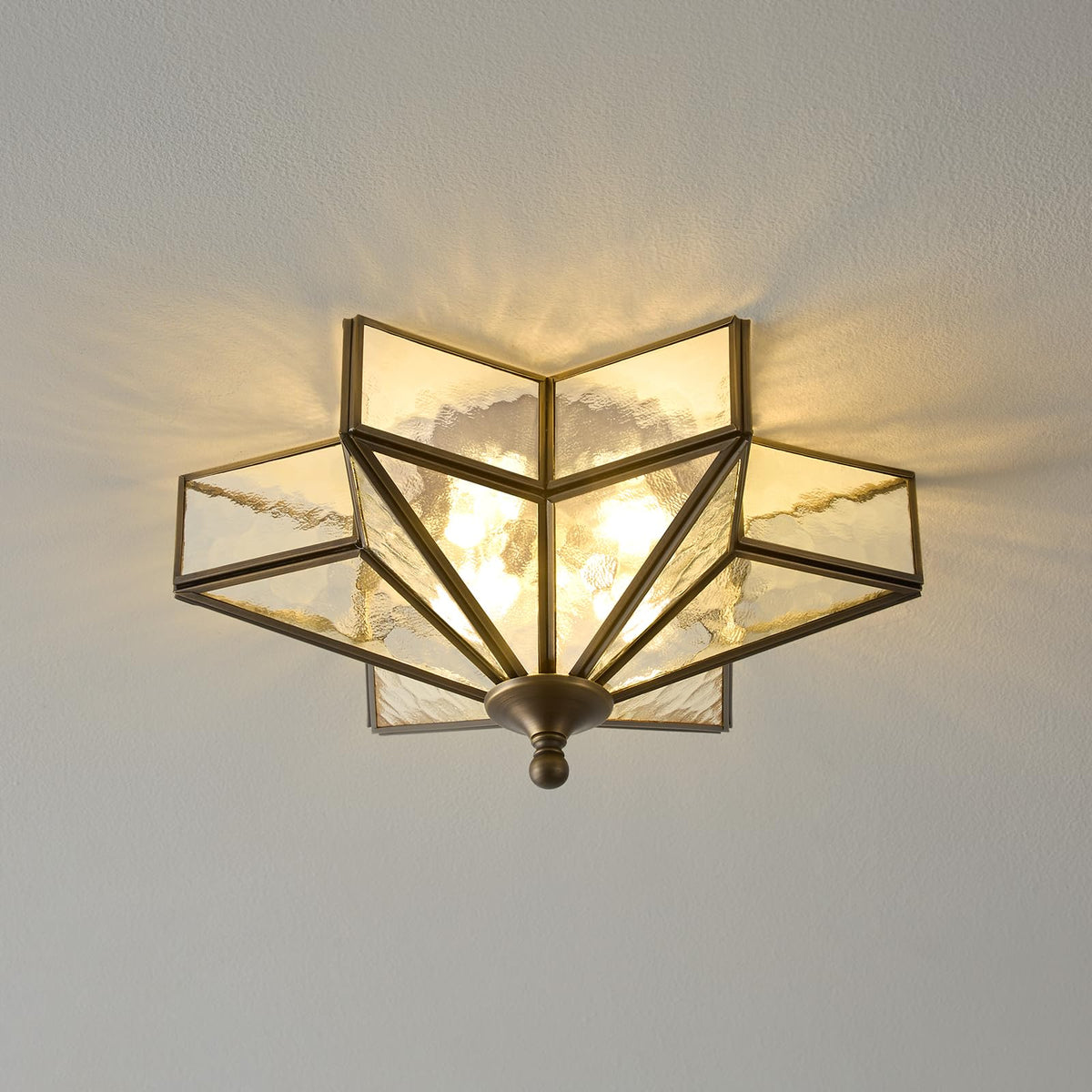 Star Brass Ceiling Light - 12.2 In Small Black Hammered Glass Flush Mount