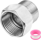 Stainless Steel Pipe Fitting, G1" Male x G1" Female Stainless Steel Hex Nipple Pipe Fitting Connector Pipe Fitting Adapter with PTFE Tape (Length 39mm/1.5", Silver Tone)