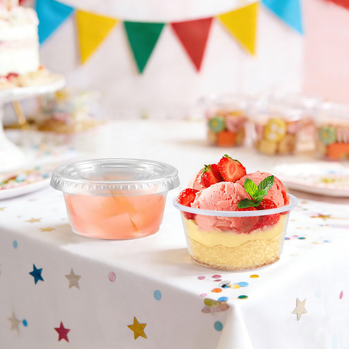 LinkMejor 360 Juego 2oz Copas de Gelatina con Tapas Copas de Aderezo de Plástico Transparente