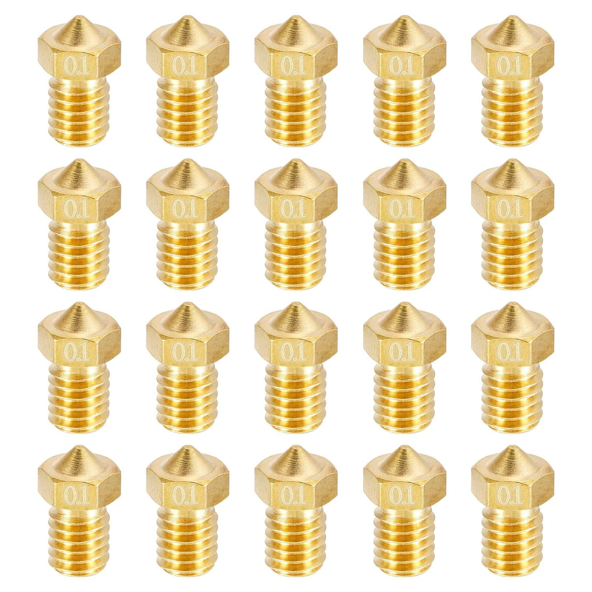 20Pcs 3D Printer Nozzle, Brass Nozzle 0.1mm, Extruder Print Head for 1.75mm M6 3D Printer