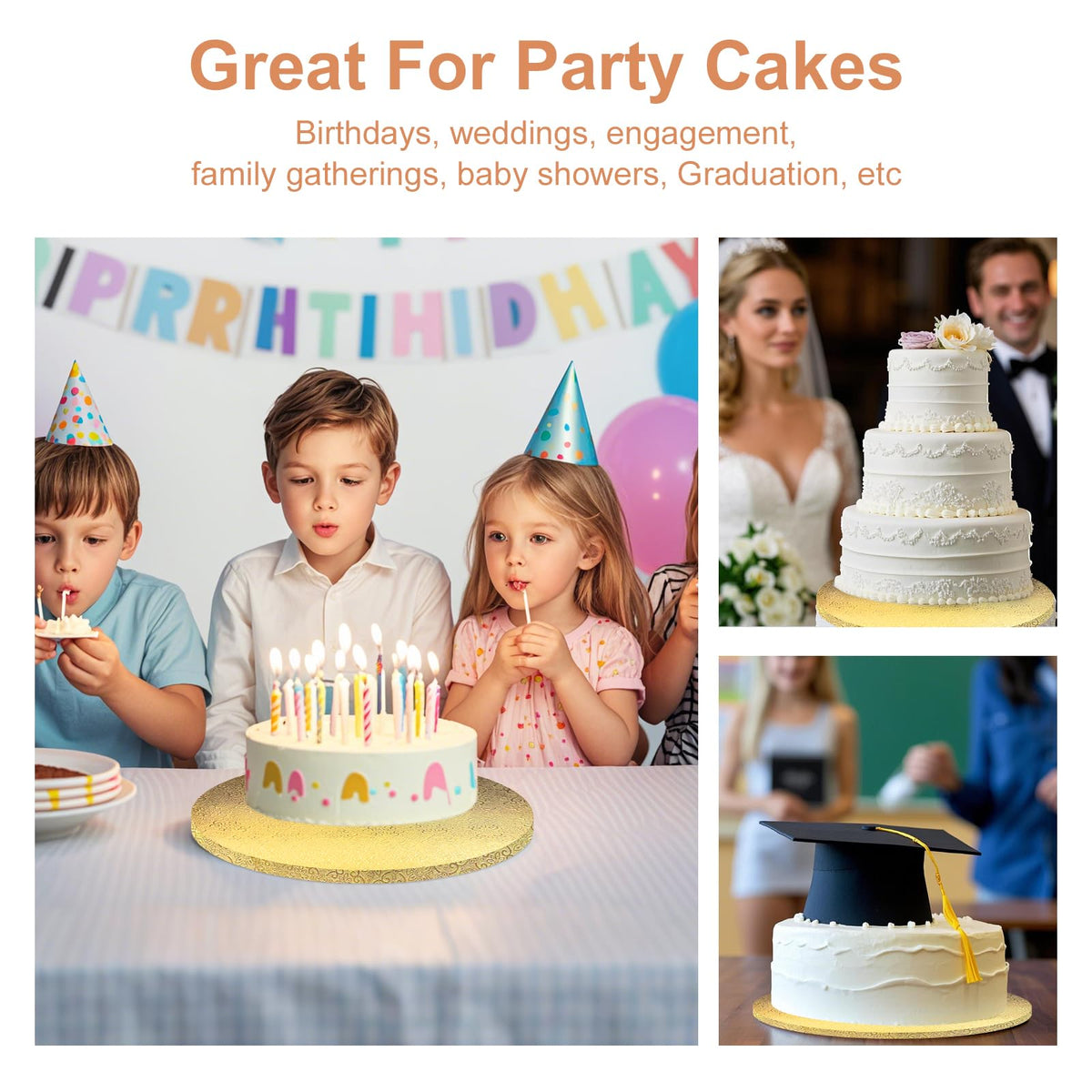 10 PCS Cake Boards 10 Inch Round, 10 Inch Cake Drums, 1/2" Thick Cake Drum, Cake Board Food Grade Cake Base, Gold Cake Cardboard Circles Bases para Pasteles for Wedding & Party & Pizza Desserts