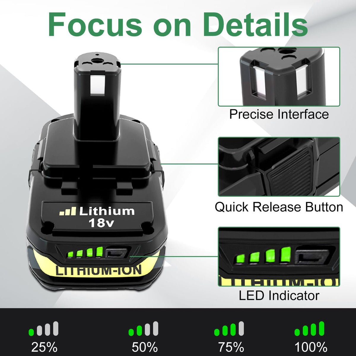 2PACK 3.6Ah Lithium Battery Ersatz til Ryobi 18V Battery(Green-2P)