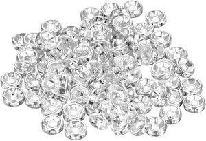 120Pcs Rondelle Spacer Beads, 6mm Rhinestone Spacer Beads Silver Plated Crystal Bead Spacers for DIY Jewelry Making Necklaces Bracelet Pendants, Silver