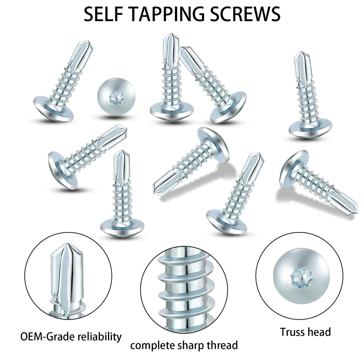 #10 x 3/4" Trailer Screws Self Tapping Zinc-Plated - Enclosed Car Hauler/RV Self-Drilling Metal Screws OEM Grade (150-Pack)