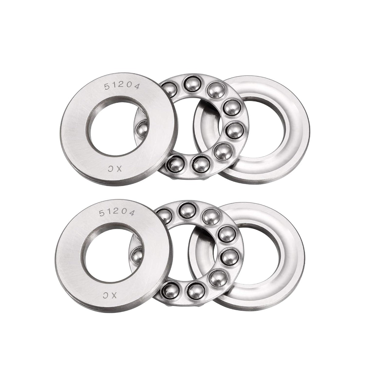 51204 Miniature Thrust Ball Bearing 20mm x 40mm x 14mm Chrome Steel with Washer 2pcs