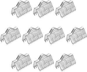 30Pcs Ribbon End Crimp Clamps, 10mm Stripe Texture Copper Pinch Cord End Clasps for DIY Craft Making, Silver White